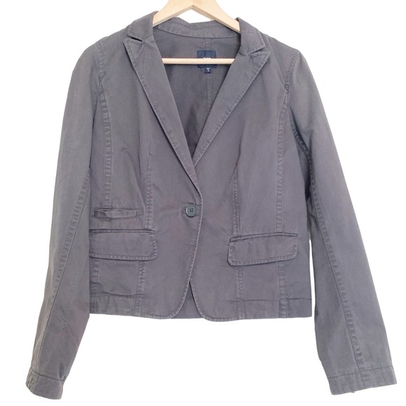 Gap Grey Washed Twill One Button Blazer Jacket Women's Size  6 - Picture 1 of 7